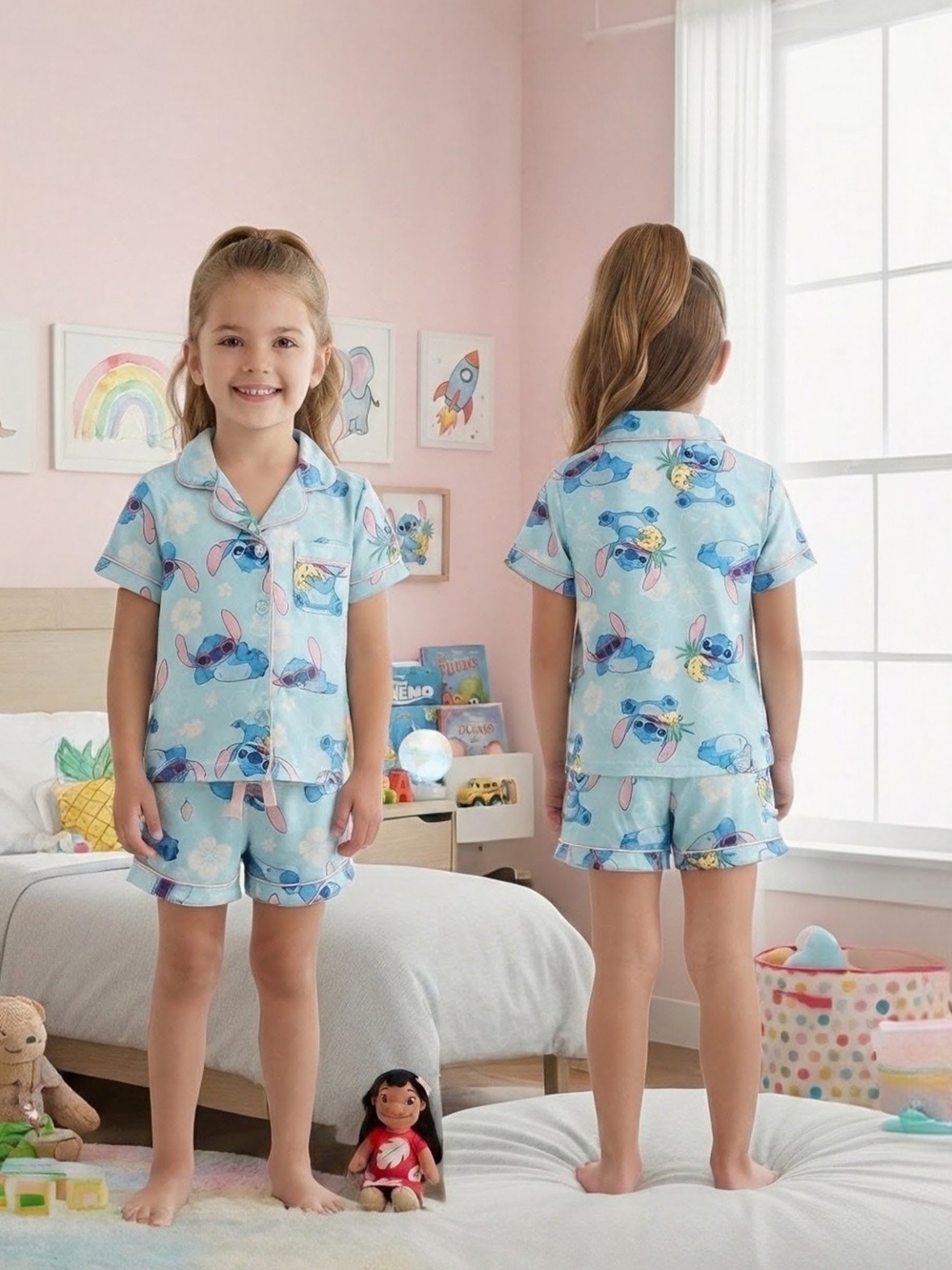 Disney Fun Light Blue Stitch Pineapple Dreams Pajama Set Girls Size - Sz (6/6X)